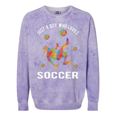 Just A  Who Loves Soccer Funny Colorblast Crewneck Sweatshirt