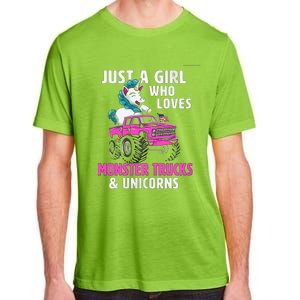 Just A Who Loves Monster Trucks And Unicorns Gift Adult ChromaSoft Performance T-Shirt