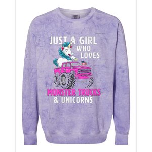 Just A Who Loves Monster Trucks And Unicorns Gift Colorblast Crewneck Sweatshirt