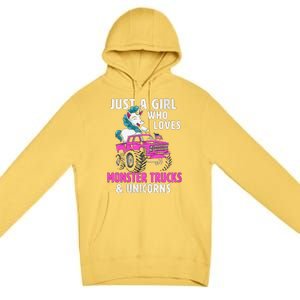 Just A Who Loves Monster Trucks And Unicorns Gift Premium Pullover Hoodie