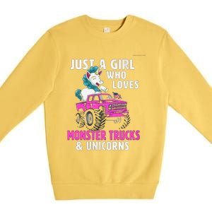 Just A Who Loves Monster Trucks And Unicorns Gift Premium Crewneck Sweatshirt