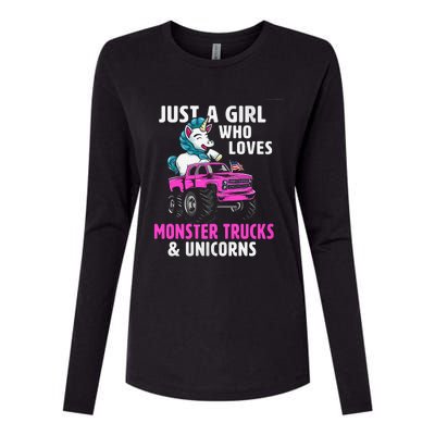 Just A Who Loves Monster Trucks And Unicorns Gift Womens Cotton Relaxed Long Sleeve T-Shirt