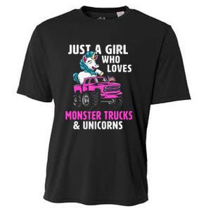 Just A Who Loves Monster Trucks And Unicorns Gift Cooling Performance Crew T-Shirt