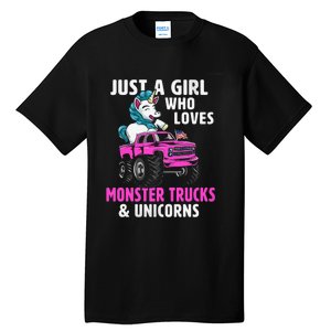 Just A Who Loves Monster Trucks And Unicorns Gift Tall T-Shirt