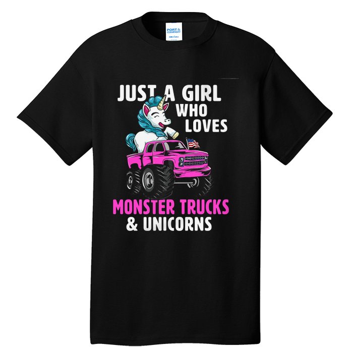 Just A Who Loves Monster Trucks And Unicorns Gift Tall T-Shirt