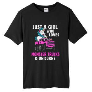 Just A Who Loves Monster Trucks And Unicorns Gift Tall Fusion ChromaSoft Performance T-Shirt