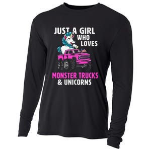 Just A Who Loves Monster Trucks And Unicorns Gift Cooling Performance Long Sleeve Crew