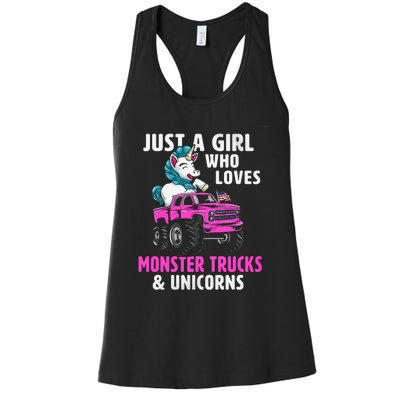 Just A Who Loves Monster Trucks And Unicorns Gift Women's Racerback Tank