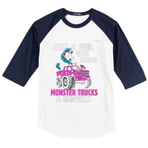 Just A Who Loves Monster Trucks And Unicorns Gift Baseball Sleeve Shirt