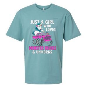 Just A Who Loves Monster Trucks And Unicorns Gift Sueded Cloud Jersey T-Shirt