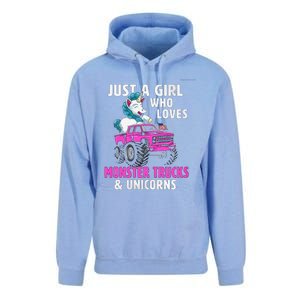 Just A Who Loves Monster Trucks And Unicorns Gift Unisex Surf Hoodie