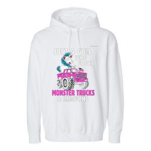 Just A Who Loves Monster Trucks And Unicorns Gift Garment-Dyed Fleece Hoodie