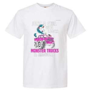 Just A Who Loves Monster Trucks And Unicorns Gift Garment-Dyed Heavyweight T-Shirt