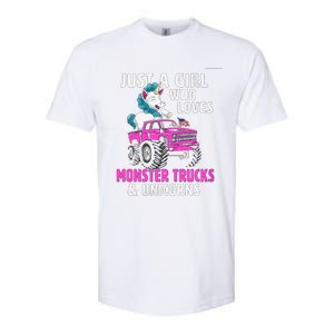 Just A Who Loves Monster Trucks And Unicorns Gift Softstyle CVC T-Shirt