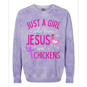 Just A Who Loves Jesus And Chickens Christian Cute Colorblast Crewneck Sweatshirt