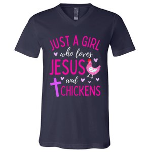 Just A Who Loves Jesus And Chickens Christian Cute V-Neck T-Shirt