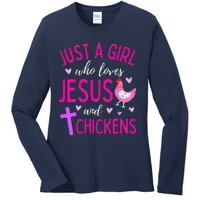 Just A Who Loves Jesus And Chickens Christian Cute Ladies Long Sleeve Shirt