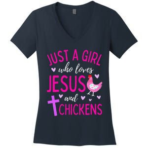 Just A Who Loves Jesus And Chickens Christian Cute Women's V-Neck T-Shirt