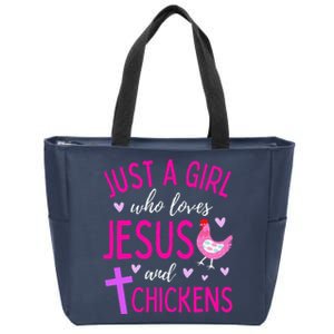 Just A Who Loves Jesus And Chickens Christian Cute Zip Tote Bag