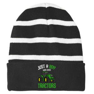 Just A  Who Loves Tractors Farm Striped Beanie with Solid Band