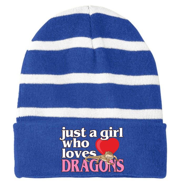 Just A Who Loves Bearded Dragons Gift Striped Beanie with Solid Band