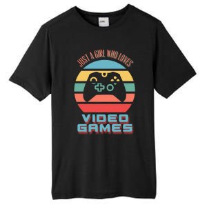 Just A Who Loves Video Games Video Game Gift Tall Fusion ChromaSoft Performance T-Shirt