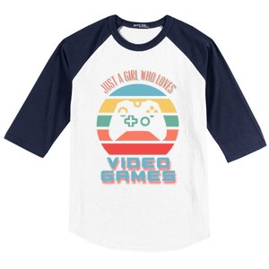 Just A Who Loves Video Games Video Game Gift Baseball Sleeve Shirt