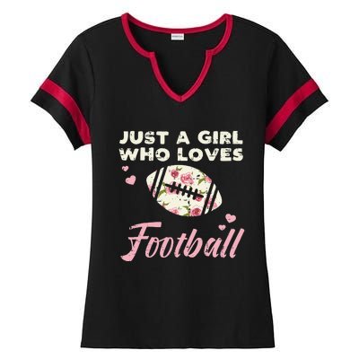 Just A Who Loves American Football Flowers Ladies Halftime Notch Neck Tee