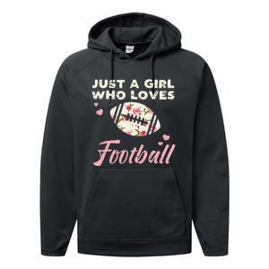 Just A Who Loves American Football Flowers Performance Fleece Hoodie