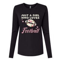 Just A Who Loves American Football Flowers Womens Cotton Relaxed Long Sleeve T-Shirt