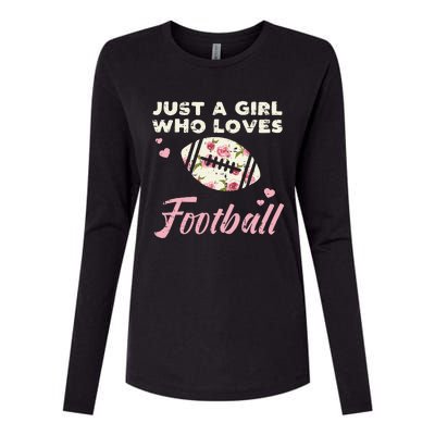 Just A Who Loves American Football Flowers Womens Cotton Relaxed Long Sleeve T-Shirt