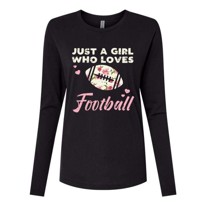 Just A Who Loves American Football Flowers Womens Cotton Relaxed Long Sleeve T-Shirt