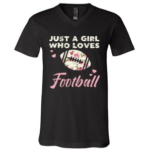 Just A Who Loves American Football Flowers V-Neck T-Shirt