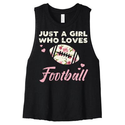 Just A Who Loves American Football Flowers Women's Racerback Cropped Tank