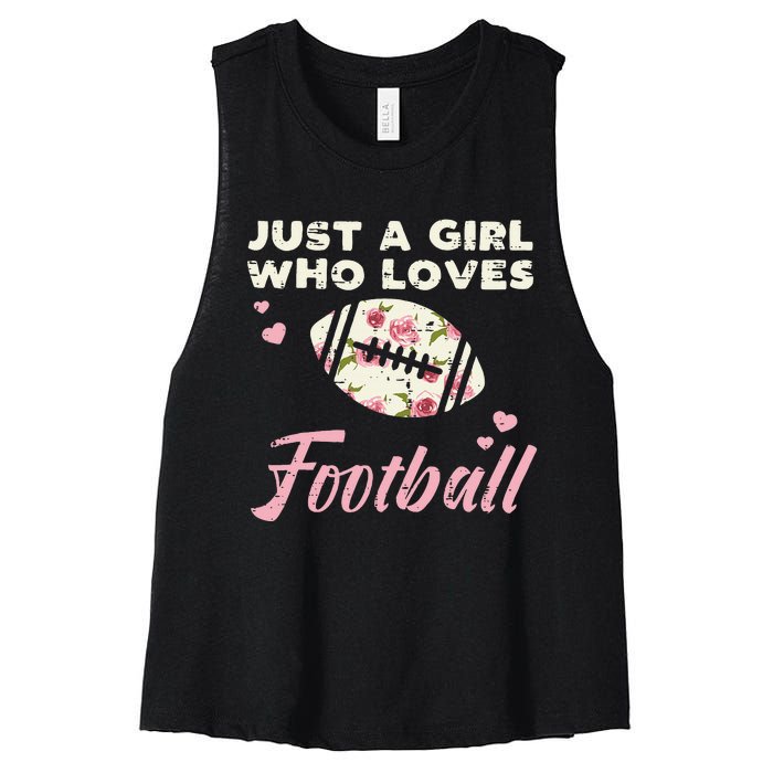 Just A Who Loves American Football Flowers Women's Racerback Cropped Tank