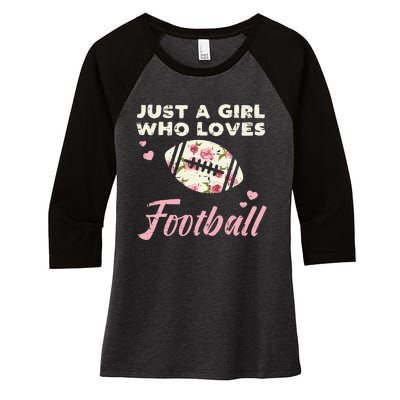 Just A Who Loves American Football Flowers Women's Tri-Blend 3/4-Sleeve Raglan Shirt