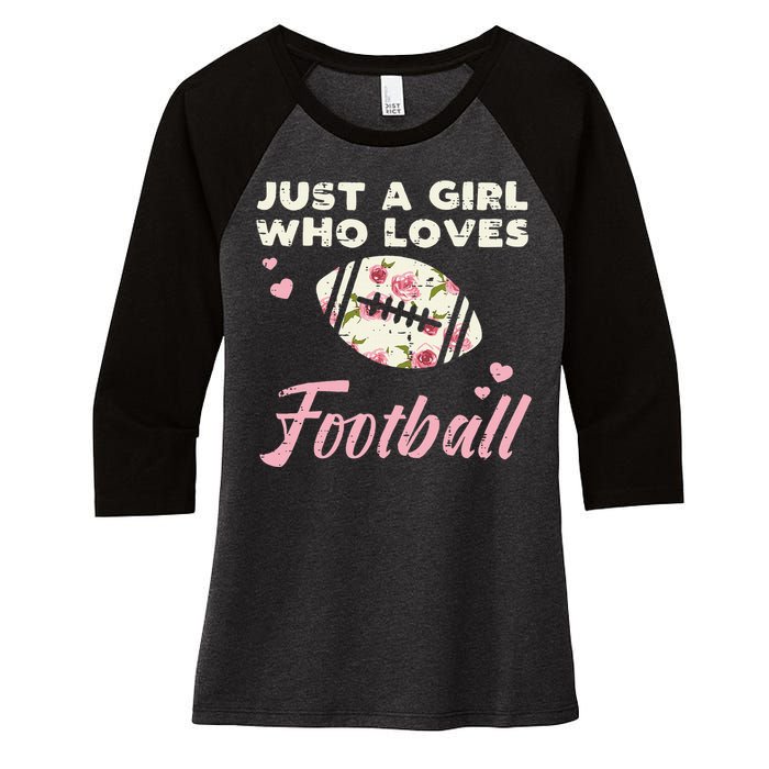 Just A Who Loves American Football Flowers Women's Tri-Blend 3/4-Sleeve Raglan Shirt