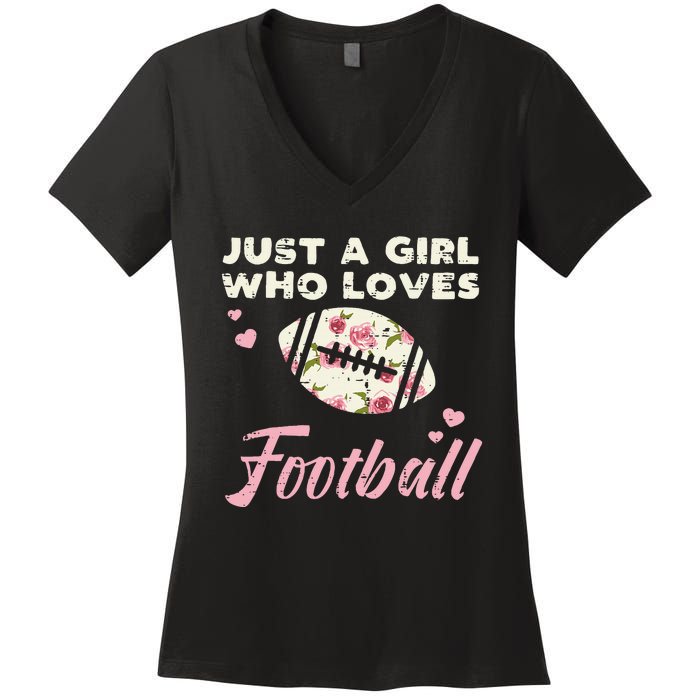 Just A Who Loves American Football Flowers Women's V-Neck T-Shirt