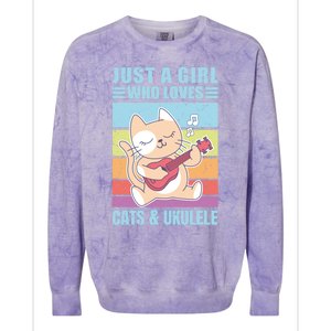 Just A Who Loves Cats And Ukulele Gift And Gift Colorblast Crewneck Sweatshirt