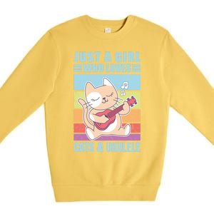 Just A Who Loves Cats And Ukulele Gift And Gift Premium Crewneck Sweatshirt