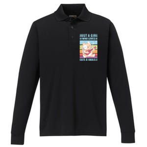 Just A Who Loves Cats And Ukulele Gift And Gift Performance Long Sleeve Polo