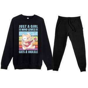 Just A Who Loves Cats And Ukulele Gift And Gift Premium Crewneck Sweatsuit Set