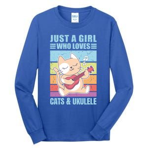 Just A Who Loves Cats And Ukulele Gift And Gift Tall Long Sleeve T-Shirt