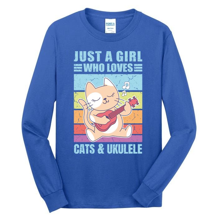 Just A Who Loves Cats And Ukulele Gift And Gift Tall Long Sleeve T-Shirt