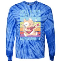 Just A Who Loves Cats And Ukulele Gift And Gift Tie-Dye Long Sleeve Shirt