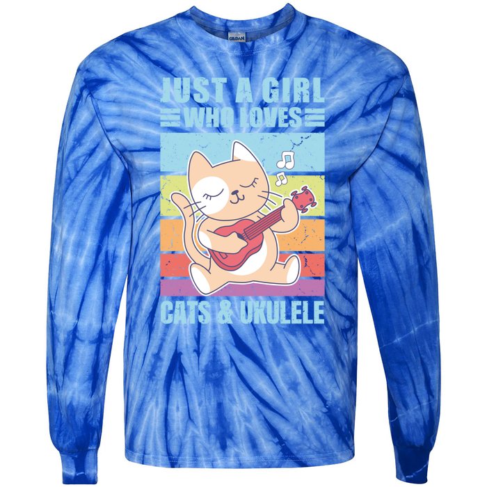 Just A Who Loves Cats And Ukulele Gift And Gift Tie-Dye Long Sleeve Shirt