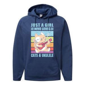 Just A Who Loves Cats And Ukulele Gift And Gift Performance Fleece Hoodie