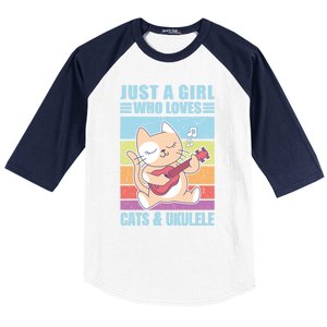 Just A Who Loves Cats And Ukulele Gift And Gift Baseball Sleeve Shirt