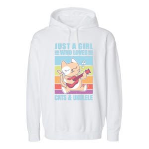 Just A Who Loves Cats And Ukulele Gift And Gift Garment-Dyed Fleece Hoodie