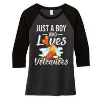 Just A  Who Loves Volcanoes Women's Tri-Blend 3/4-Sleeve Raglan Shirt